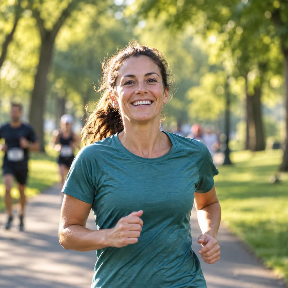 Corredora celebrando su carrera
